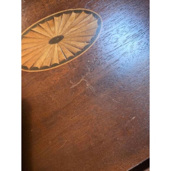 Handmade Vintage Marquetry Inlaid Wood Tea Tray with Brass Handles - Picture 6 of 10